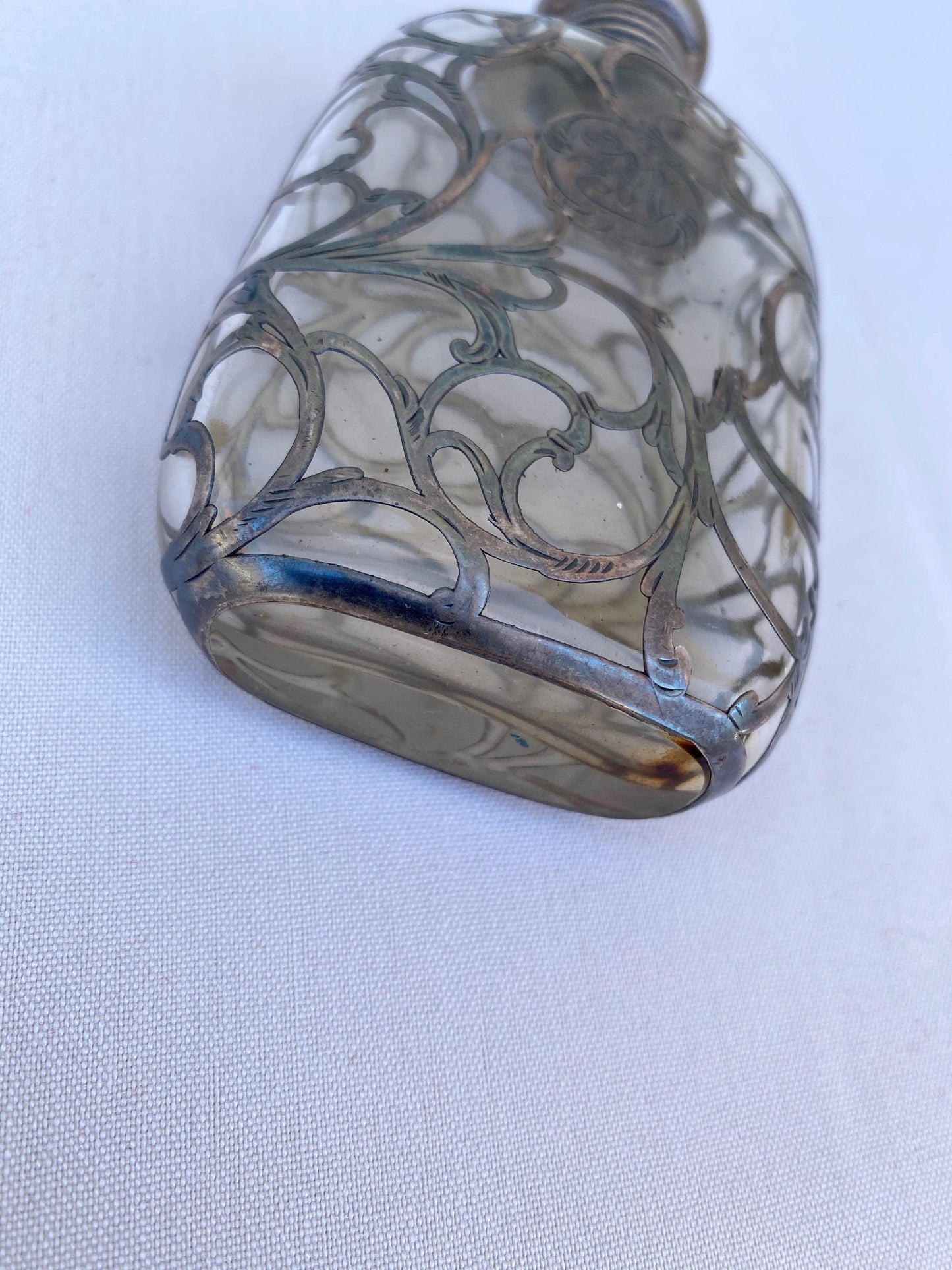 Sterling Silver Filigree Glass Lined Flask - A Walk Thru Time Vintage