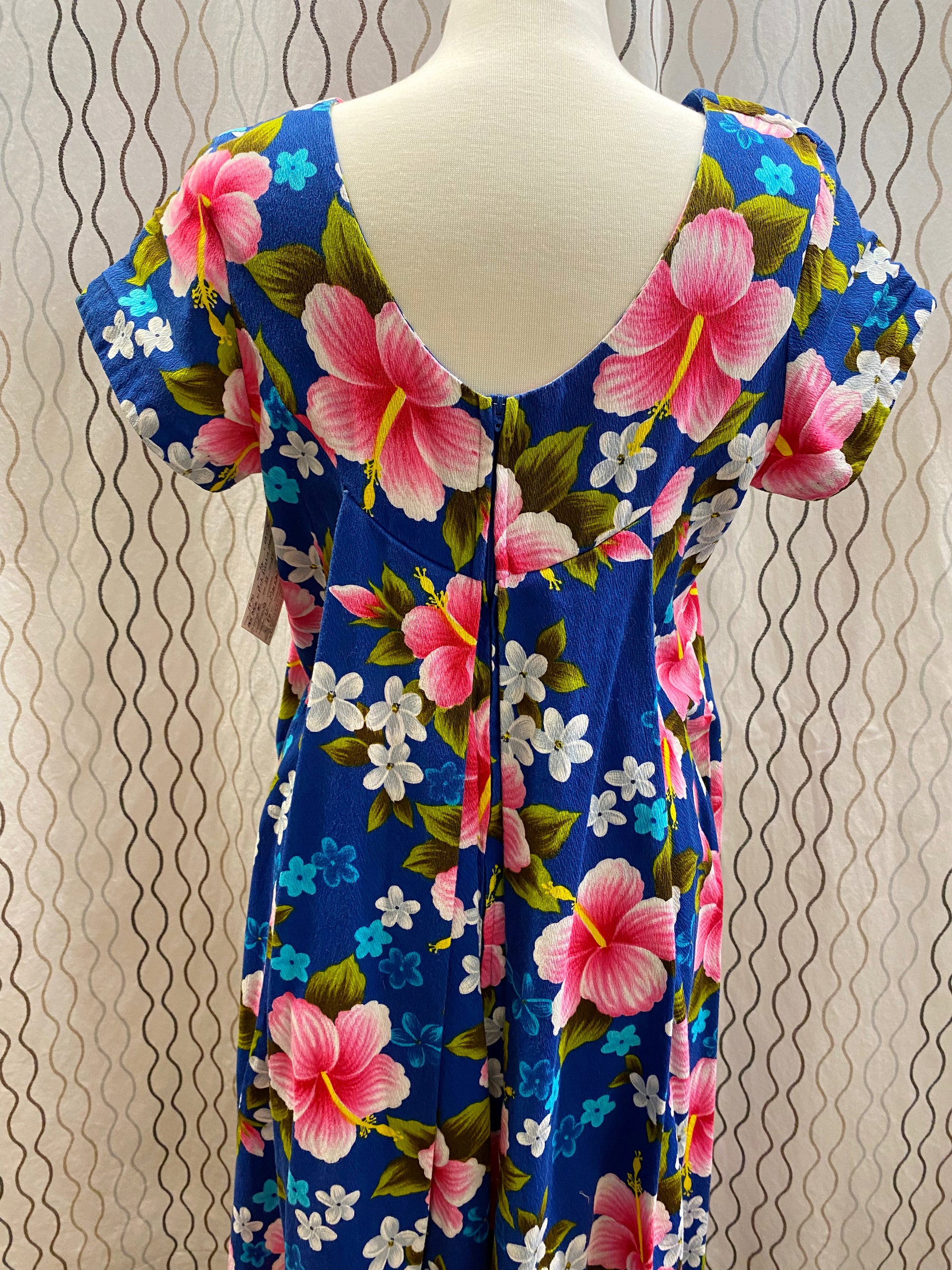 1970's Dark Blue Hawaiian Floral Maxi Dress - A Walk Thru Time Vintage