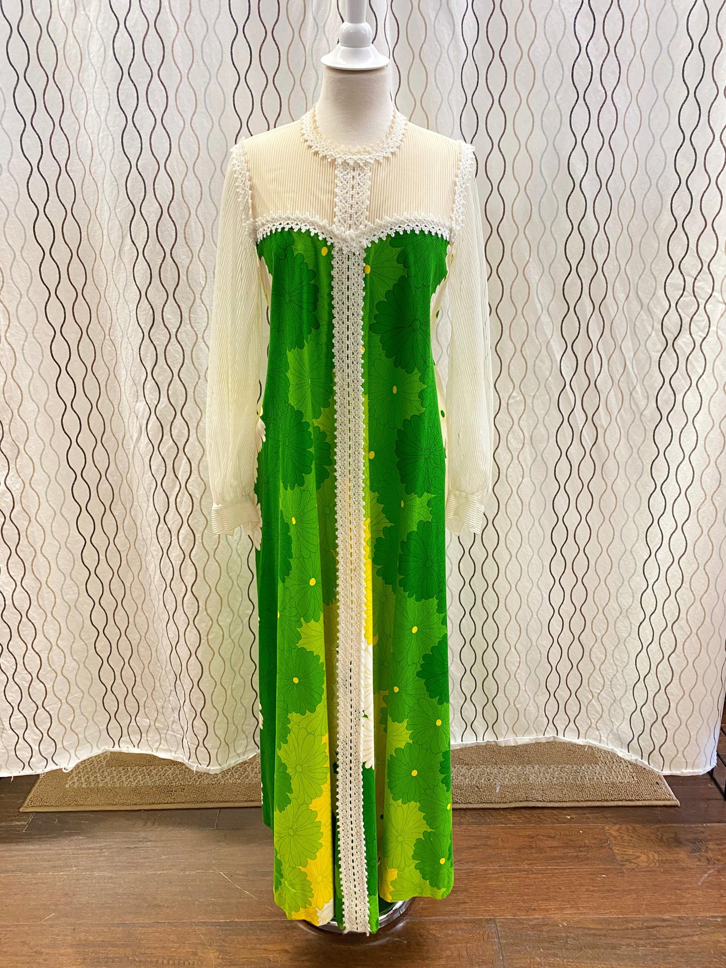 1960's Green, Yellow & White Hawaiian Floral Maxi Dress - A Walk Thru Time Vintage