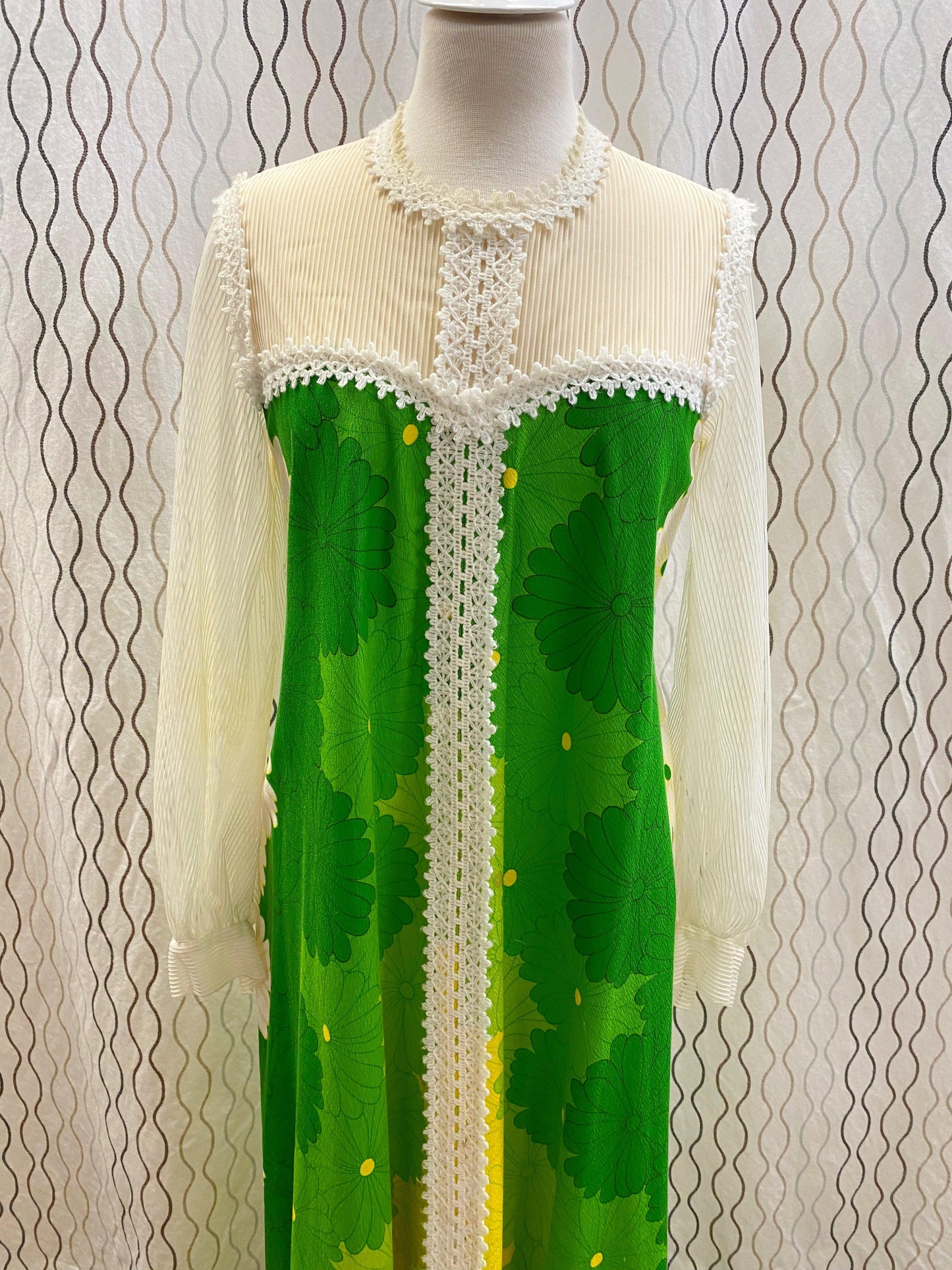 1960's Green, Yellow & White Hawaiian Floral Maxi Dress - A Walk Thru Time Vintage