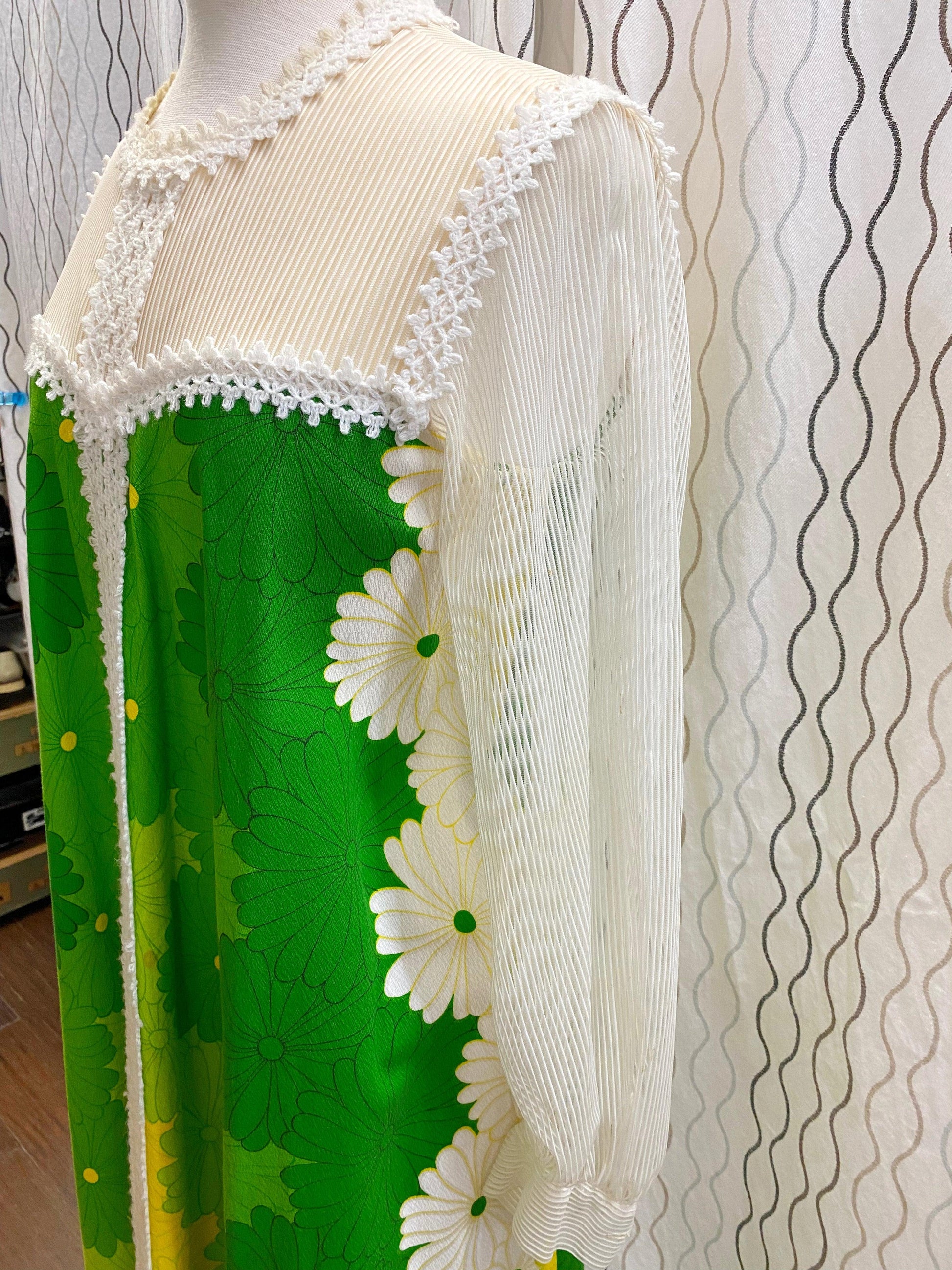 1960's Green, Yellow & White Hawaiian Floral Maxi Dress - A Walk Thru Time Vintage