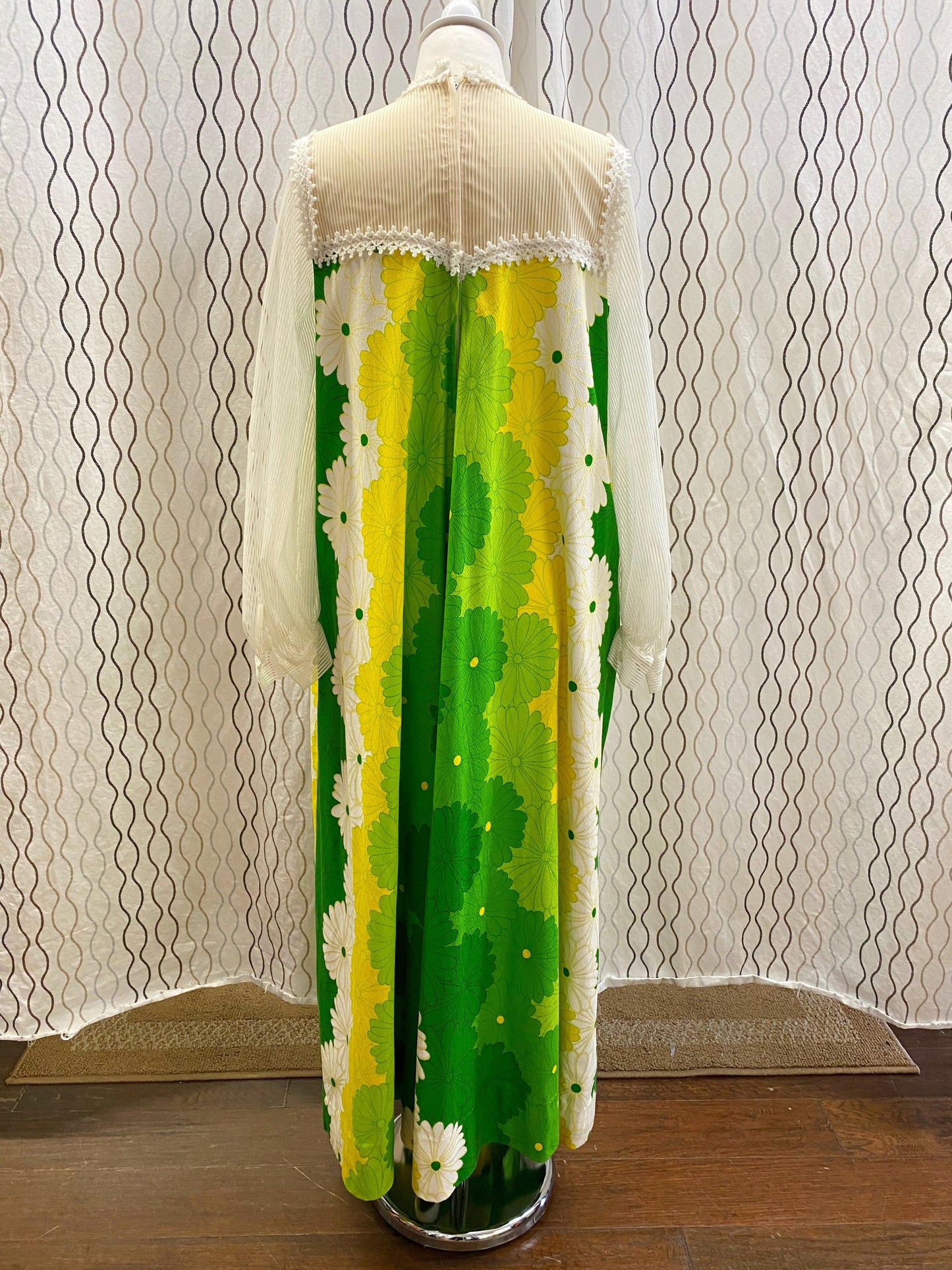 1960's Green, Yellow & White Hawaiian Floral Maxi Dress - A Walk Thru Time Vintage