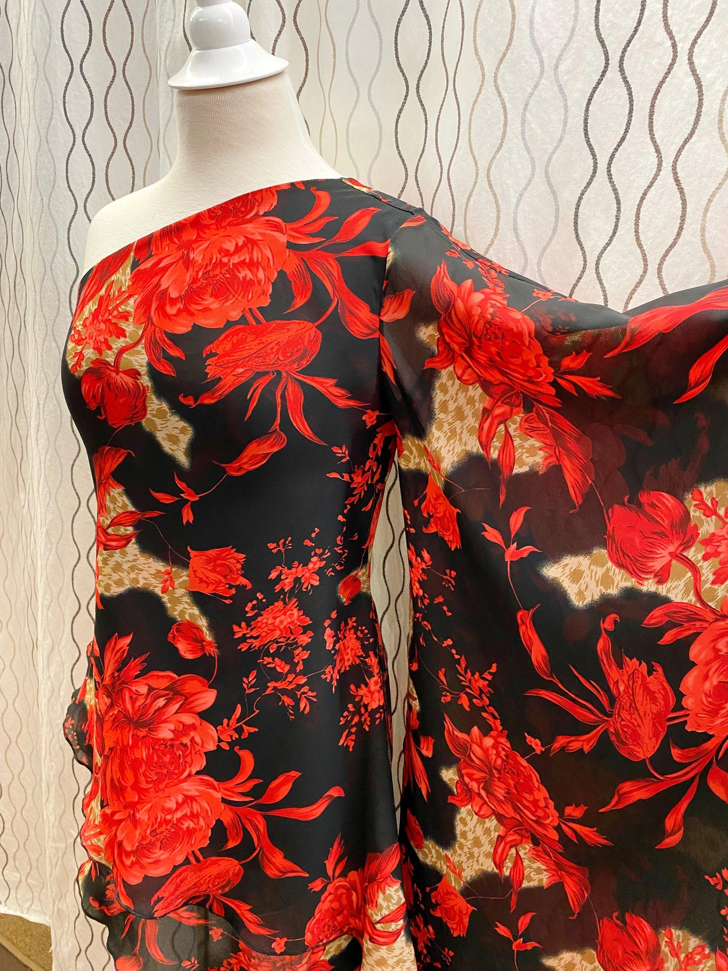 1990's Black and Red Floral Salsa One Shoulder Dress - A Walk Thru Time Vintage