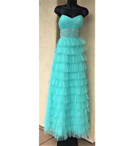 Agua Tulle Strapless Layered Beaded Prom Party Evening Gown Dress - A Walk Thru Time Vintage