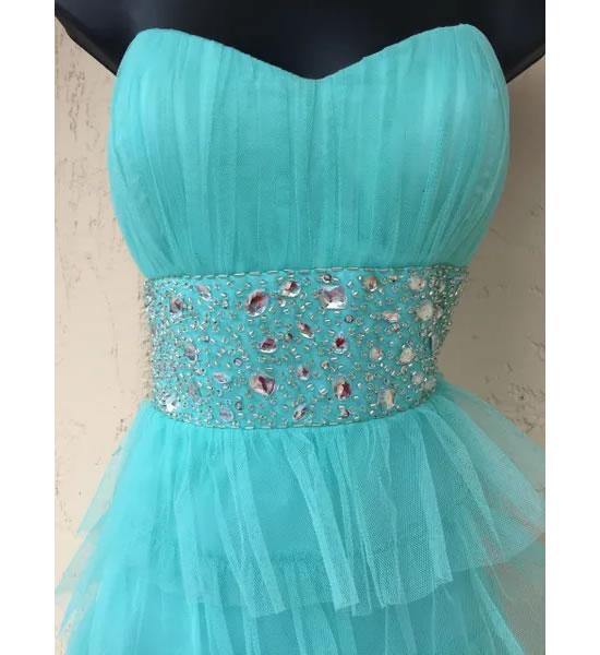 Agua Tulle Strapless Layered Beaded Prom Party Evening Gown Dress - A Walk Thru Time Vintage