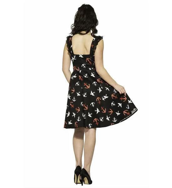 Black Sunken Swallows Anchor Print Swing Dress size 12 - A Walk Thru Time Vintage