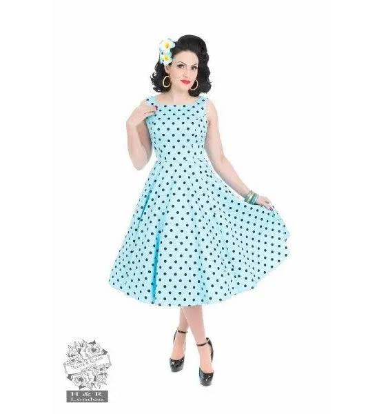 Light Blue & Black Polka Dot Caprice Swing Dress - A Walk Thru Time Vintage