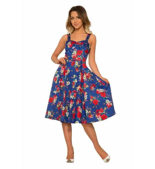 Blue & Red Floral Darling Swing Dress - A Walk Thru Time Vintage