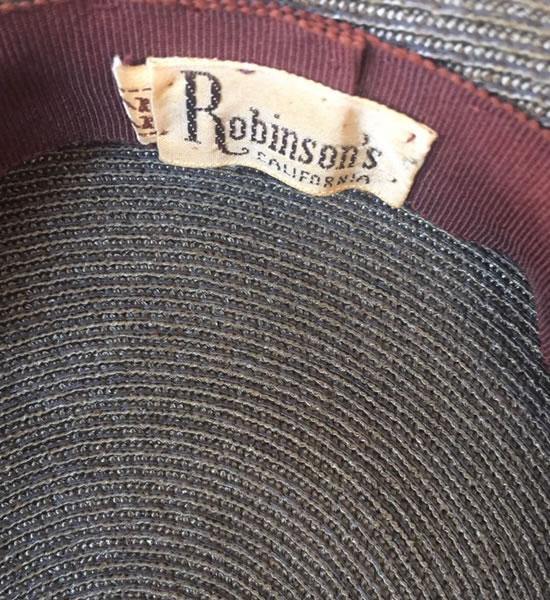 1930s Brown Woven Straw "Tilt" Hat with Brown Velvet Ribbon Trim - A Walk Thru Time Vintage