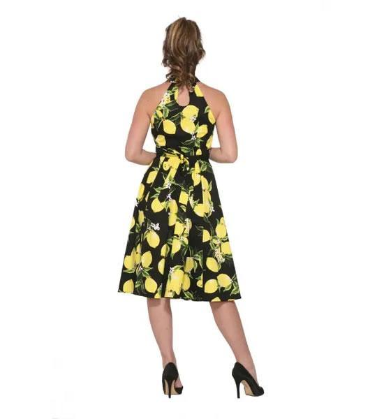 Black & Yellow Lemon Print A-Line Dress - A Walk Thru Time Vintage