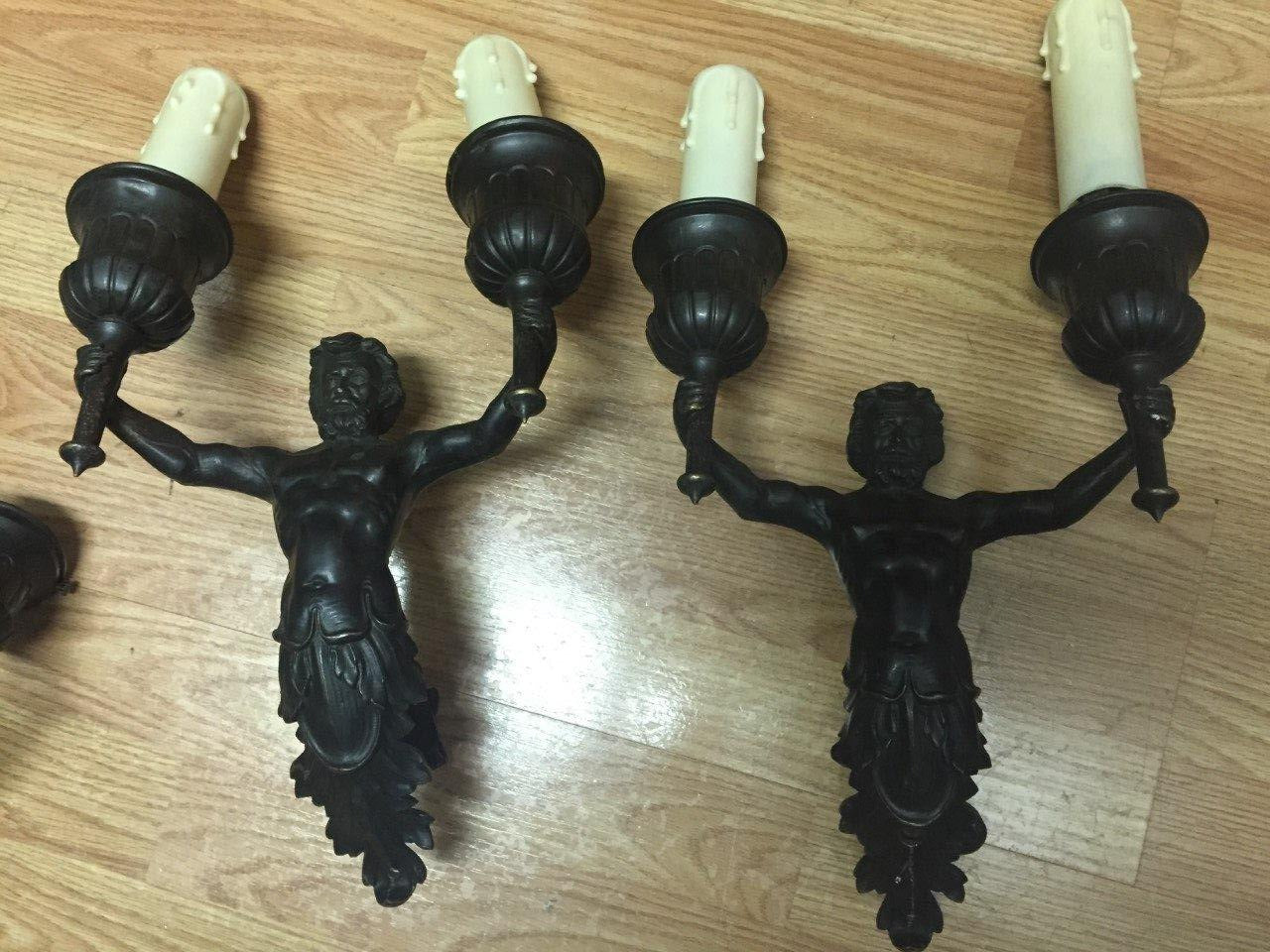 1880's French Bronze Neptune Wall Sconces - Set of 5 -Electric - A Walk Thru Time Vintage